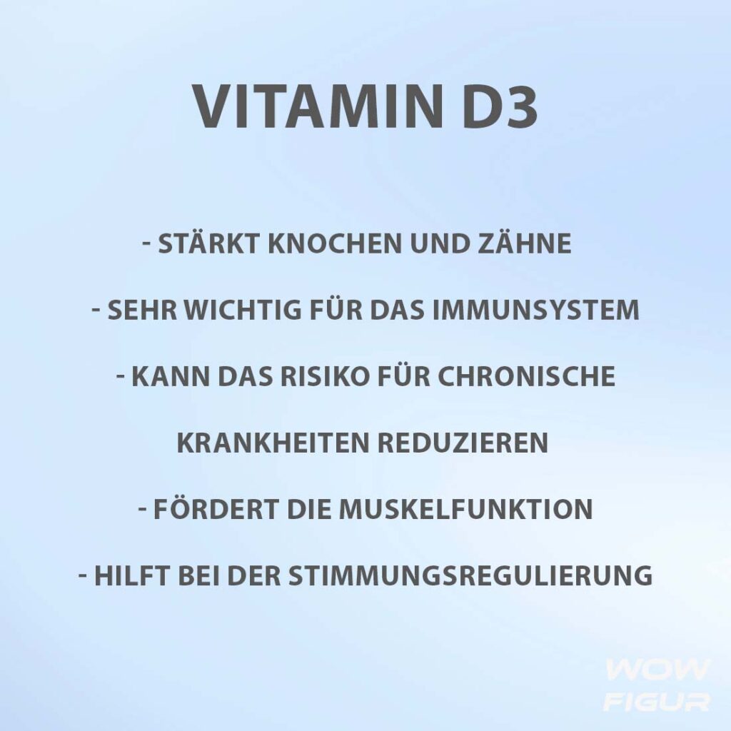 Eine Grafik die beschreibt was Vitamin D1 ist und die Vorteile und Wirkung von D3 auflistet