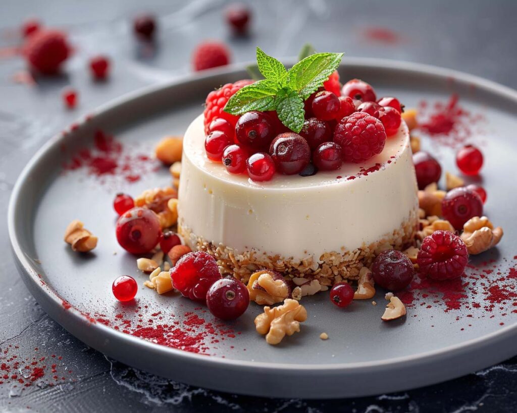 High Protein Rezept zum Abnehmen MAGERQUARK MIT BEEREN UND NÜSSEN auf einem Teller serviert.