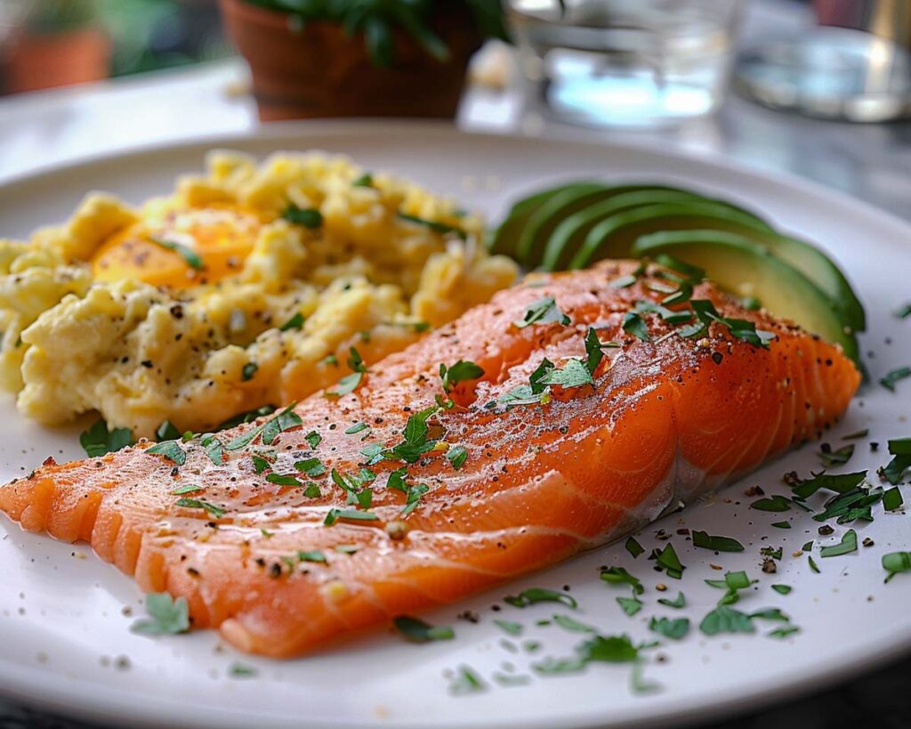 geräucherter lachs mit kartoffeln und ei