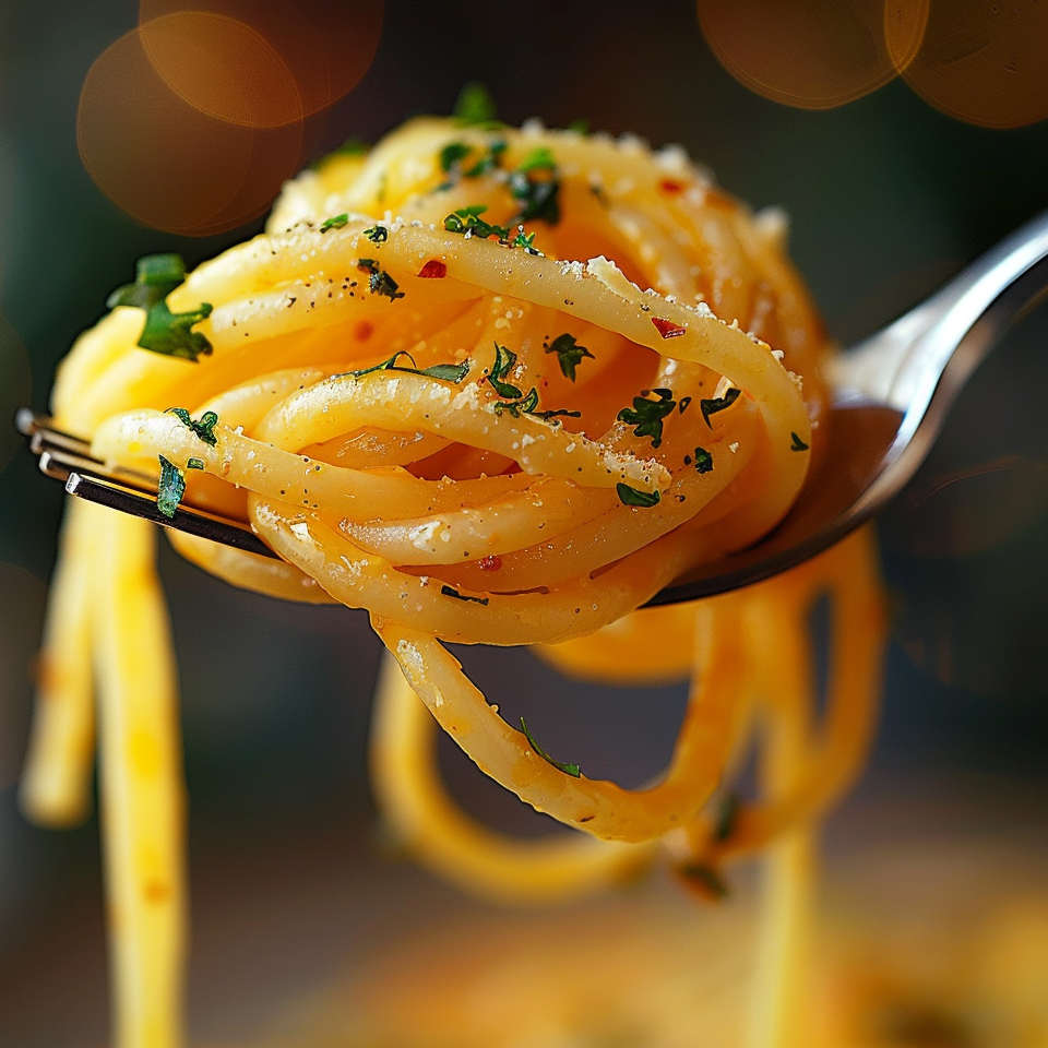 kohlenhydratreiche Spaghetti auf einer gabel