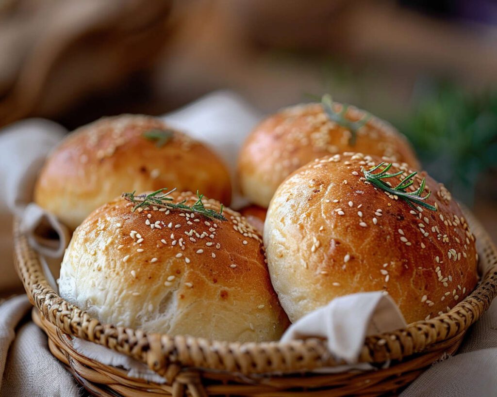 leckere Quark Brötchen mit viel Protein in einem Körbchen